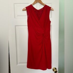 Ellen Tracy Red Ruched Wrap Midi Dress